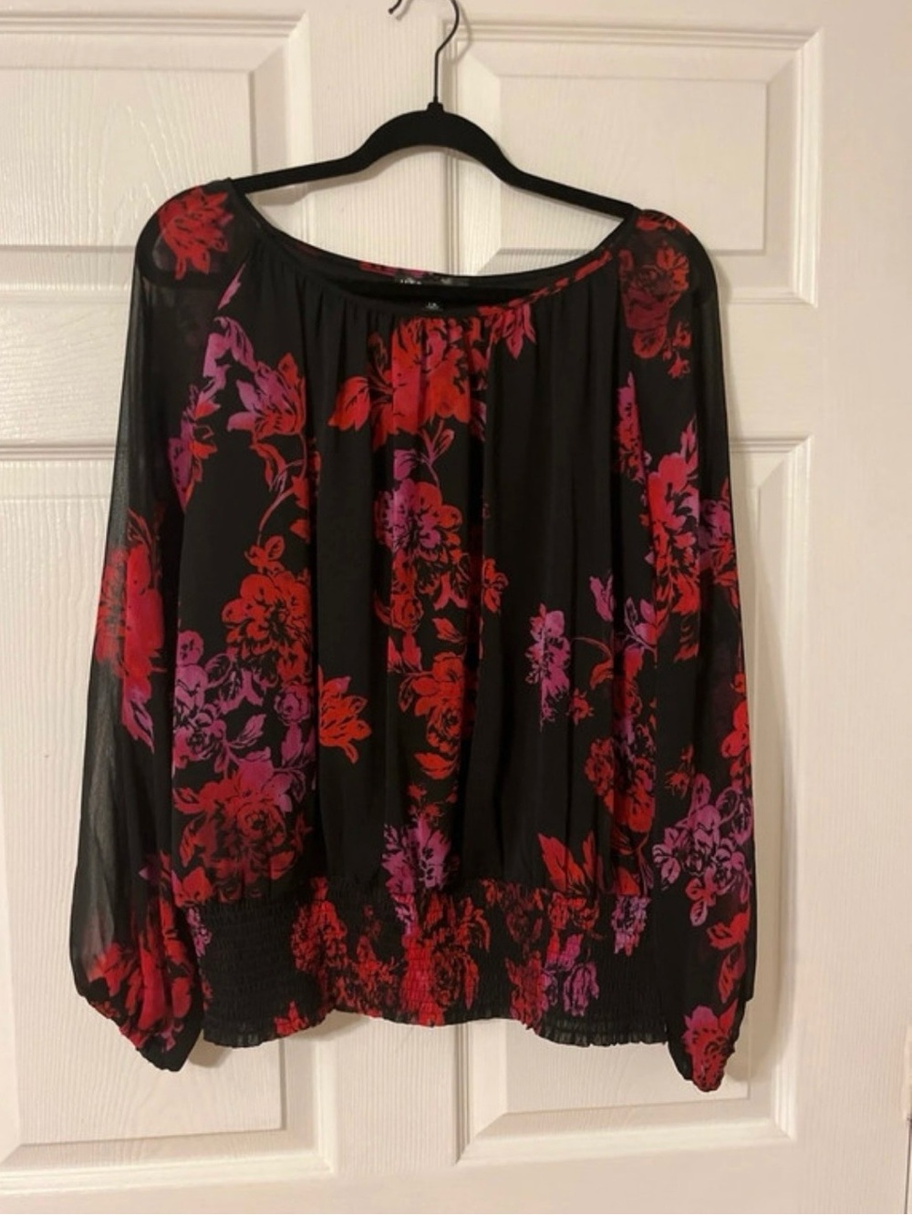 Harper Black Blouse with Red & Purple Floral Print